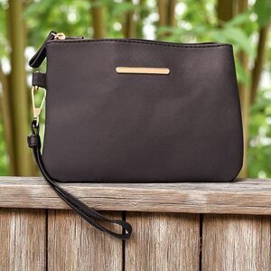 Unbranded Medium Black Wristlet With Strap 5.5" L x  7.75" W Gold Toned Hardware